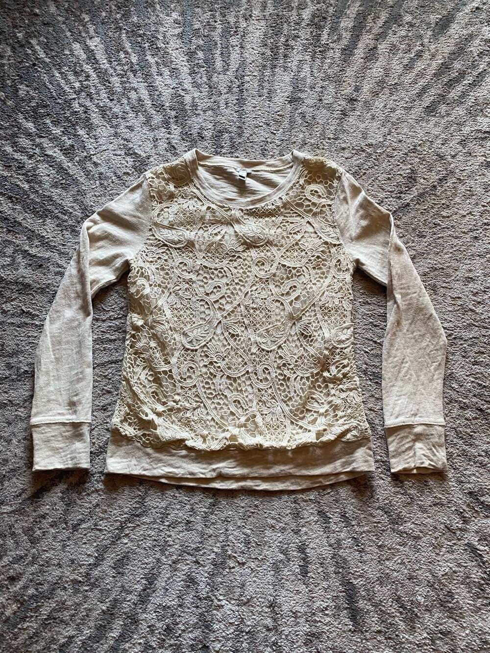 J. Crew Lace Front Sweater Size S Ivory Paisley Crochet Long Sleeve Top